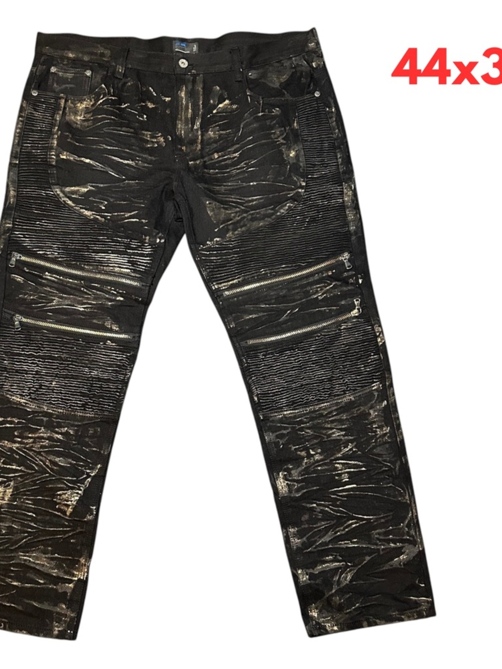 Blue Stitch Mens Jeans Altered Size 44 X 31 designer zipper black gold #220